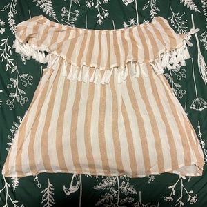 Andrée By Unit 2X Women's Striped Off The Shoulder Top With Tassels